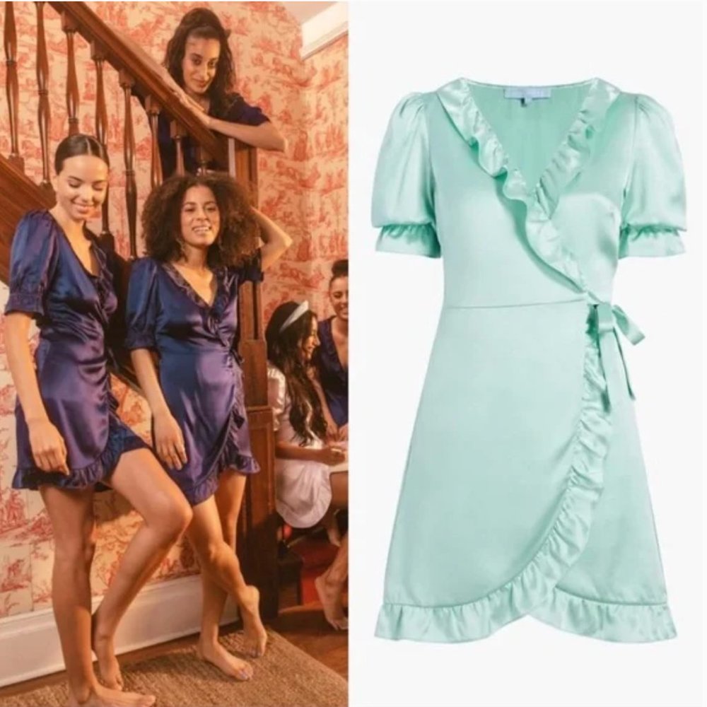 Hill House Nima Dress Mint Wrap Ruffle Silk NWT - Picture 2 of 3